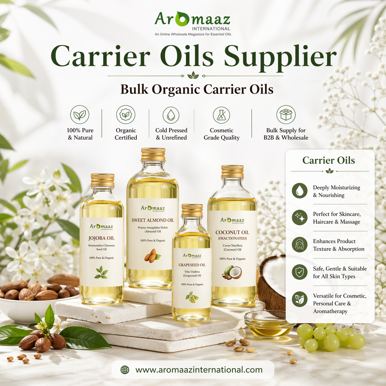 Trusted Carrier Oils Supplier – 100% Pure & Natural Oils for Bulk Supply